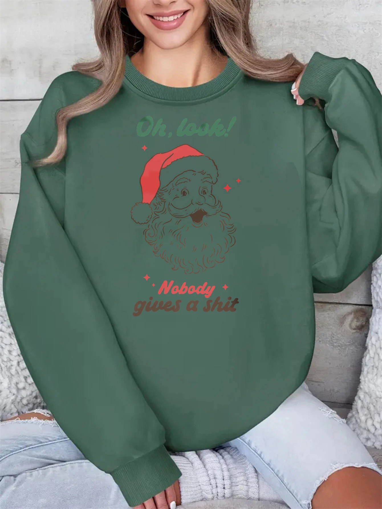 Grafica natalizia Comodo pullover girocollo Rosso Verde Vestibilità ampia Cotone caldo per uomini e donne – Pronto per Natale invernale