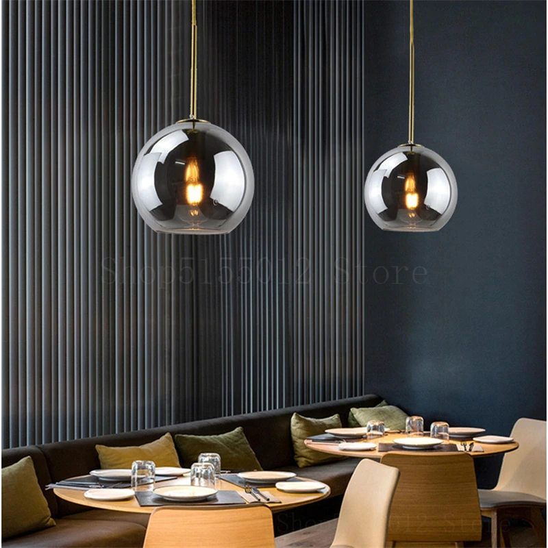 Nordic wisiorek LED światła szklane kule wystrój salonu restauracja oświetlenie przemysłowe kuchnia restauracja żyrandol podsufitowy