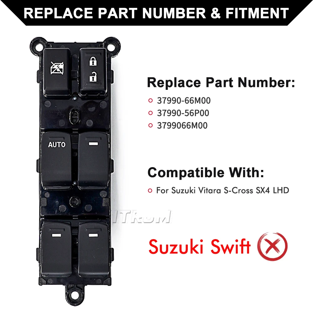 YITRUM 37990-66M00 37990-56P00 3799066M00 Front Left Electric Power Window Master Control Switch For Suzuki Vitara S-Cross SX4