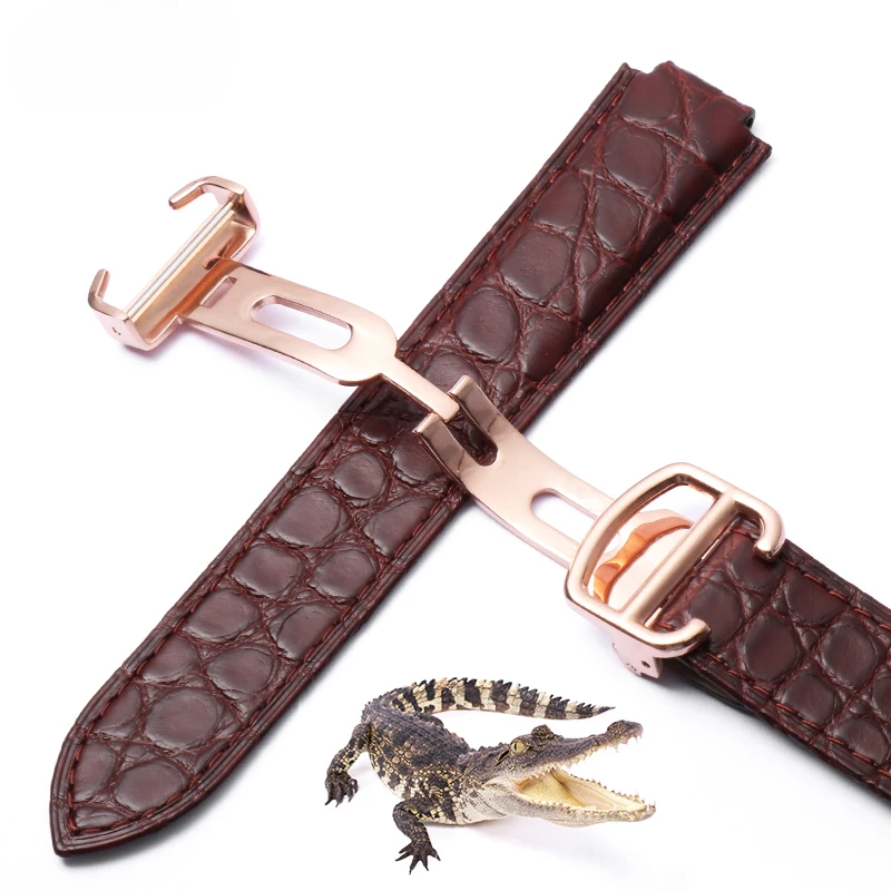 حزام ساعة تمساح أصلي بواجهة محدبة خاصة باللون البني والأسود لحزام كارتييه بالون بلو دي المقاوم للماء والعرق