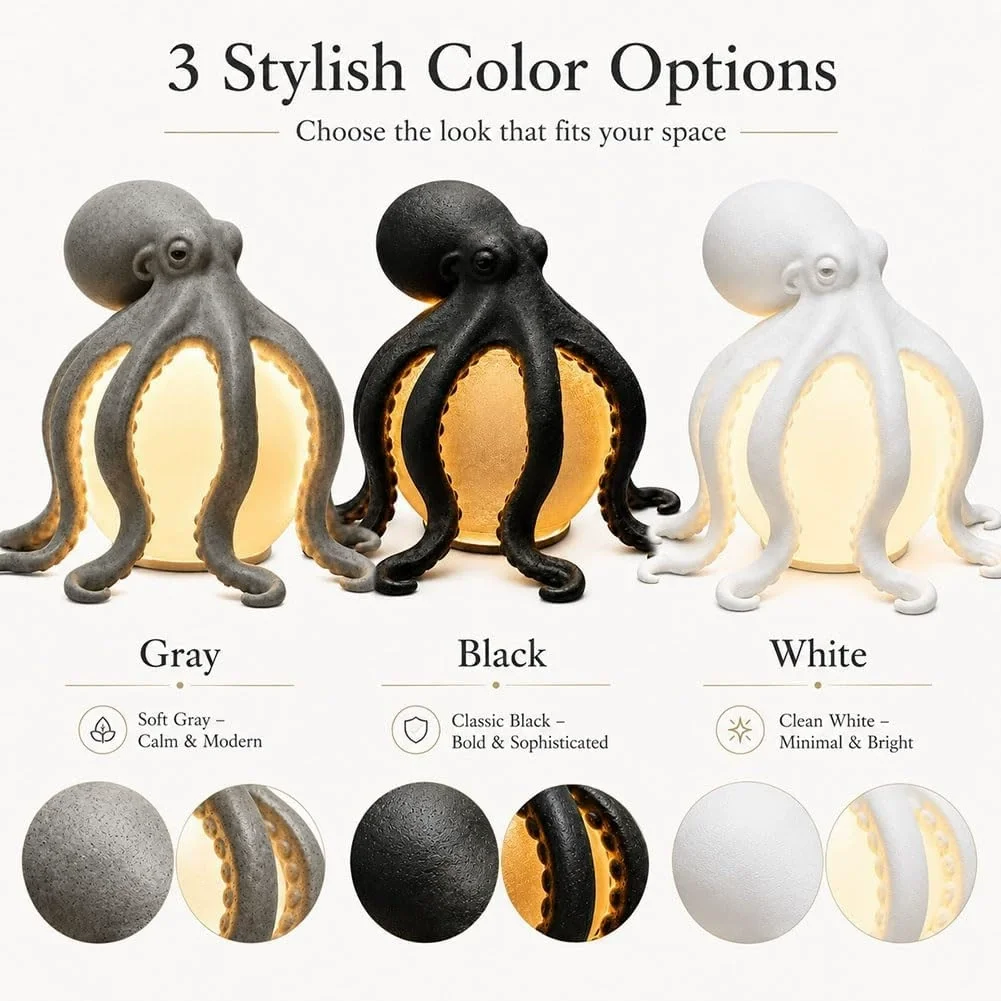Octopus Ocean Table Lamp 3D Bedside Lamp Gentle Warm Light Unique Sculpture Outline Delicate Tentacle Stylish LED Night Lamp