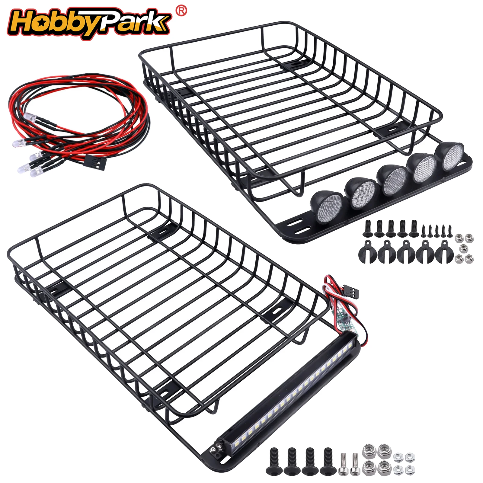 HobbyPark RC Metall-Dachgepäckträger mit LED-Leuchten für TRX-4 Axial SCX10 90046 SCX10 III AXI03007 Gen 8 RGT Set