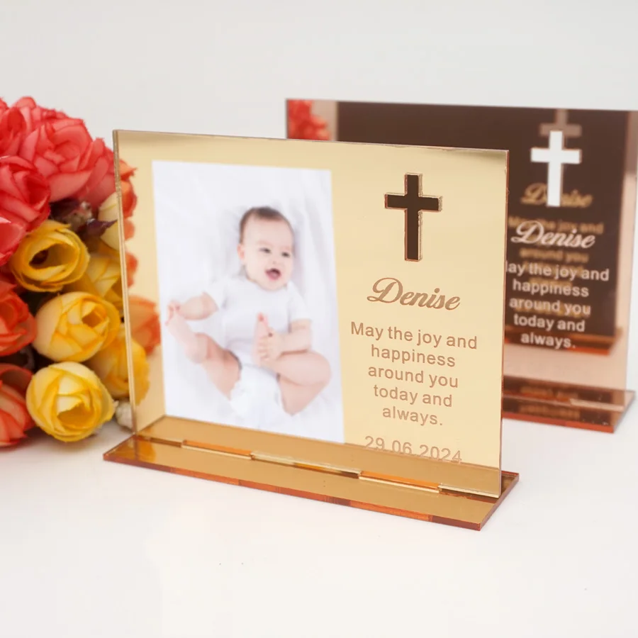 10*8cm spersonalizowana ramka na chrzciny lustro akrylowe dekoracja chrztu Baby Shower wystrój stołu