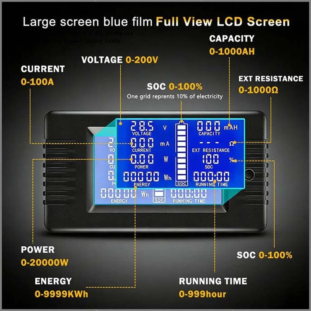 

Automotive Battery Power Analyzer with Voltage Current Power Energy and State of Charge Tracking for 0-200V Systems