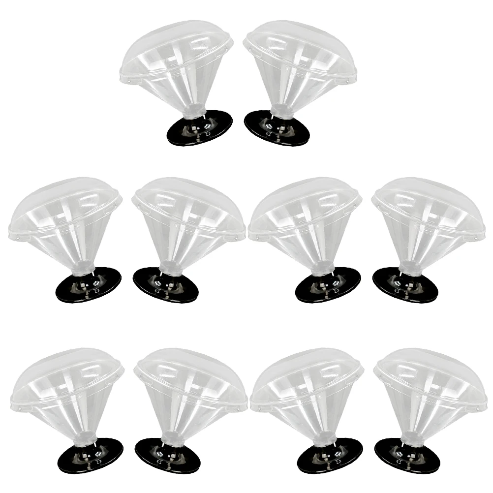 

10 Pcs Dessert Cups Transparent High Footed Wide Mouth Black Bottom Arch Lid Safe Plastic Freezable Reusable Disposable Treat
