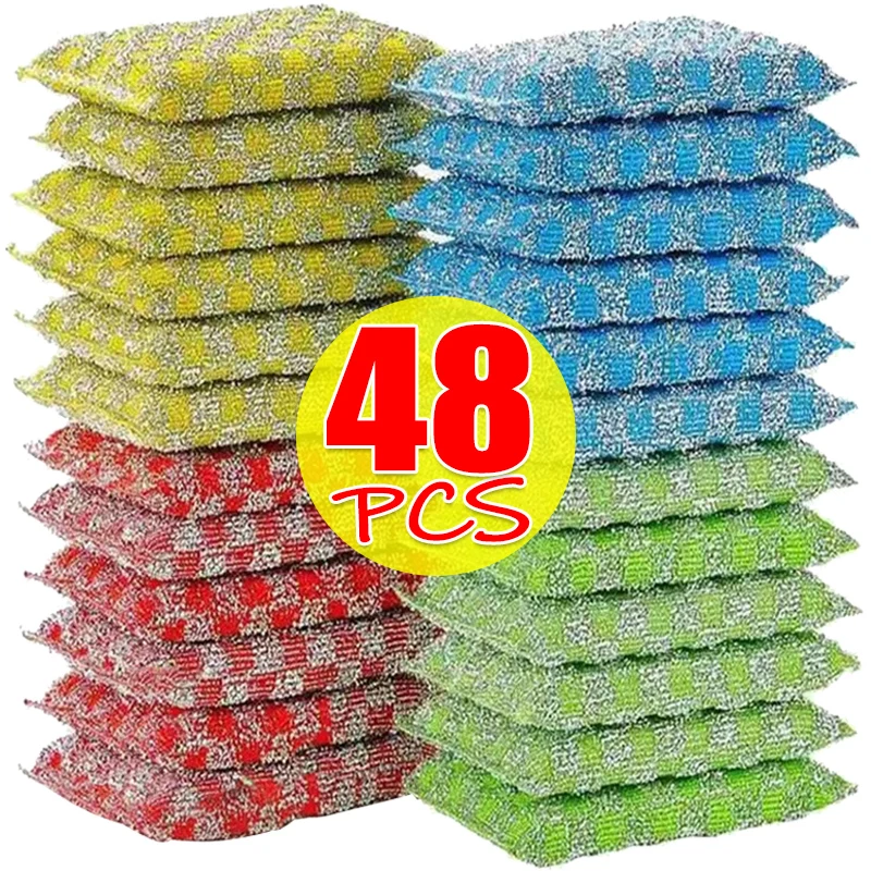 4-48 قطعة أسلاك الفولاذ الإسفنج أجهزة غسل المنزل المطبخ تنظيف منصات أطباق الأواني المقالي إزالة الزيت والبقع الخرق المنزلية الإسفنج مسح