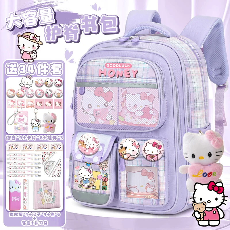 Mochila Sanrio, mochila de gran capacidad, novedad de 2025, bolso escolar para niñas con bonito gatito de dibujos animados, mochila para adolescentes, mochila para volver a la escuela