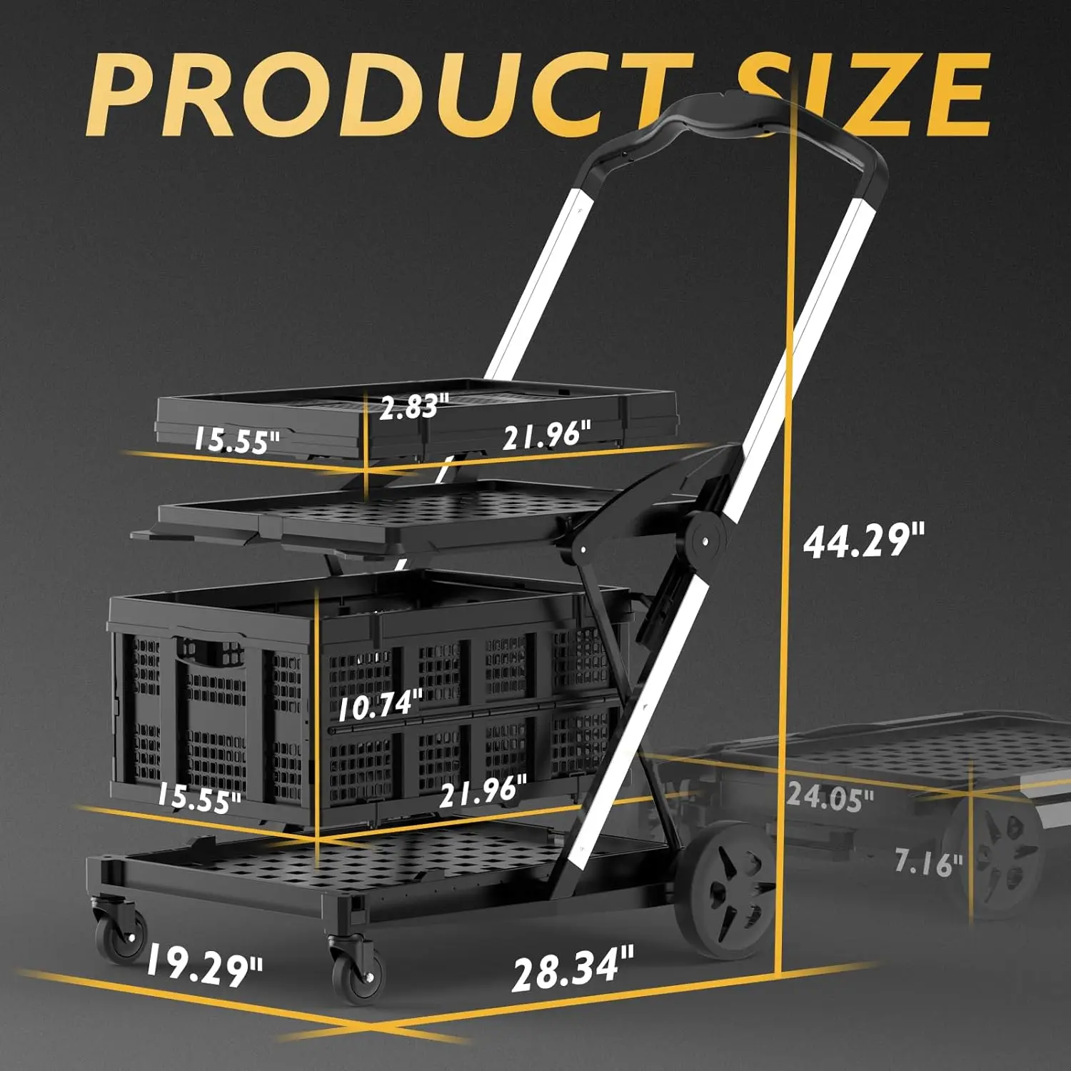 Grocery Shopping Cart with Brake Wheels,Mobile Folding Trolley for Luggage/Office