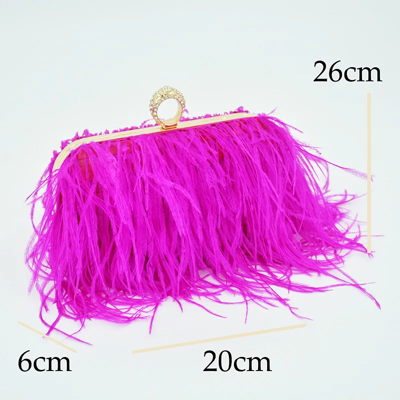 Designer Luxury Ostrich Feather Party Evening Clutch Bag Women Wedding Purses and Handbags  Shoulder pearl Chain Shoulder Bag