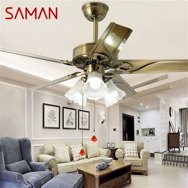 SAMAN Ceiling Fan Light Modern Simple Lamp With Straight Blade Remote Control For Home Living Room