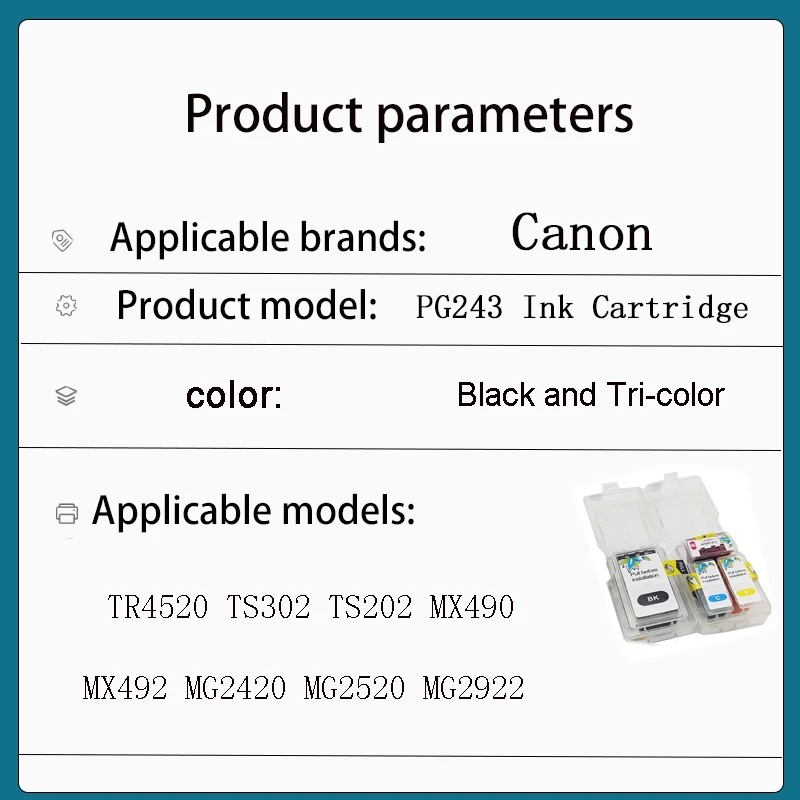 vilaxh PG243 CL244 Smart Cartridge Refill Kit For Canon PG243Xl CL244XL TR4520 TS302 TS202 MX490 MX492 MG2420 MG2520 MG2922