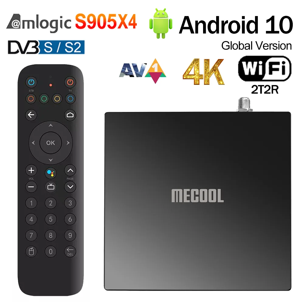 MECOOL KT1 DVB-S2 Amlogic S905X4-B Android TV 10 DVB Set Top Box 2GB 16GB AV1 2.4G/5G Dual WiFi BT4.2 Media Player KT1-S2