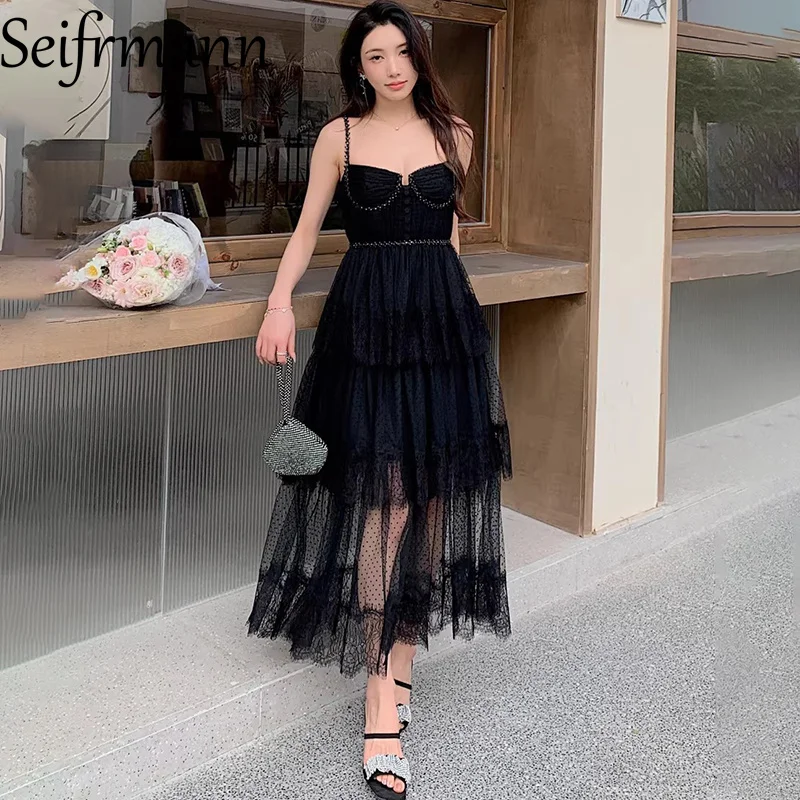 

Seifrmann 2026 Spring Women's clothing New Fashionable Sexy Suspenders Lace Waist cinching Cake Long Dress
