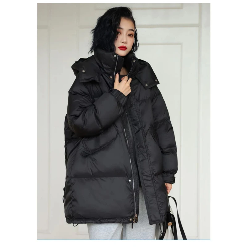 Women\'s Down Jacket Hooded Medium-length Jacket 2024 Winter Thick Section Korean Fashion Warm Casual Coats Down Fill Parkas