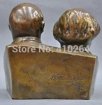 6'' Great Communist Marx And Lenin Bust Bronze Statue