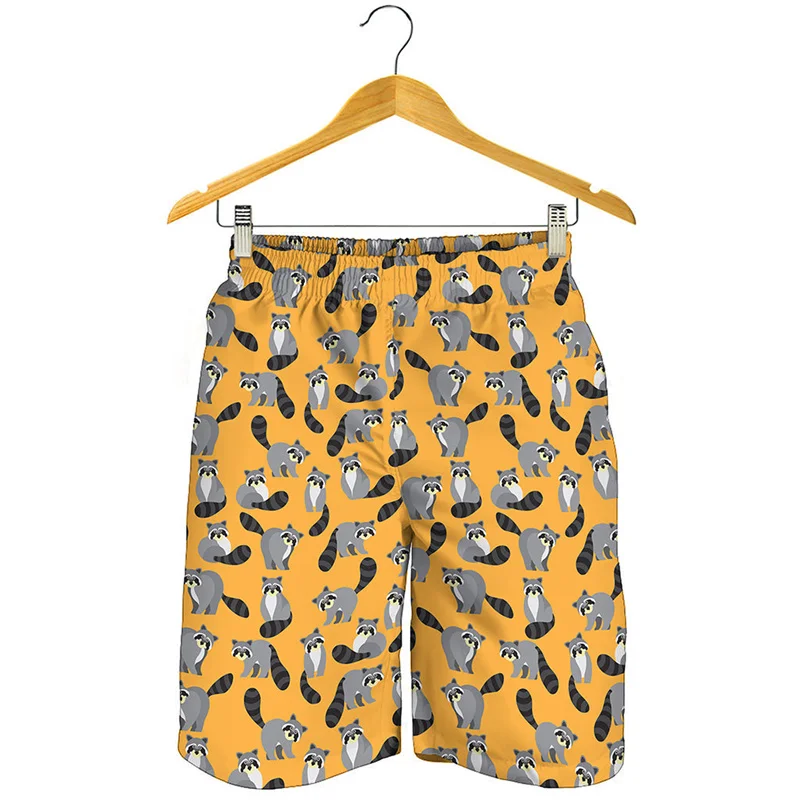 Calção de praia padrão guaxinim masculino, calção de natação animal estampado 3D, calça curta streetwear, shorts de surf soltos para crianças, verão