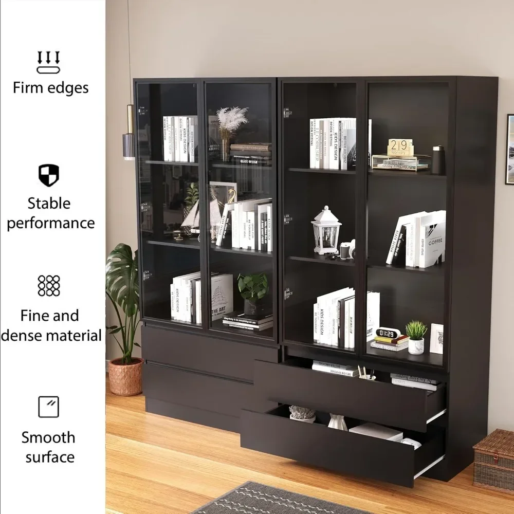 XMSJ Glass Display Cabinet with Glass Doors Lights, Storage Cabinet Display, Lighted Bookcase for Home Office,Glass Display