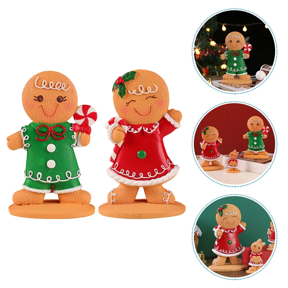 

2 Pcs Christmas Cartoon Gingerbread Man Ornaments Window Decoration Children's Holiday Gifts Desktop Xmas Table Centerpiece