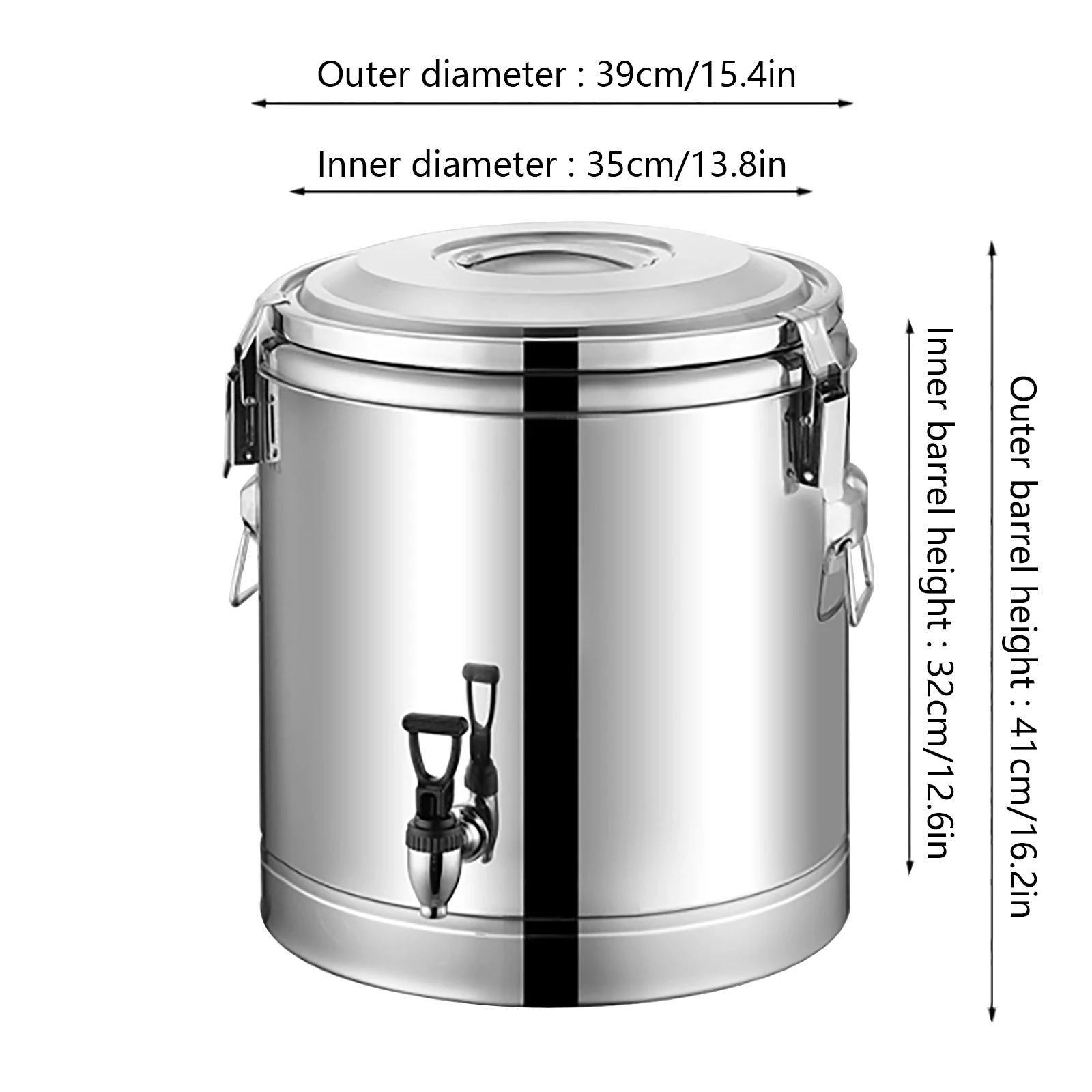 40L/10,56Gal Edelstahl Isolierter Eimer, Isoliereimer für Getränke, Tragbarer Kommerzieller Suppenbehälter mit Zapfhahn – Detail 14
