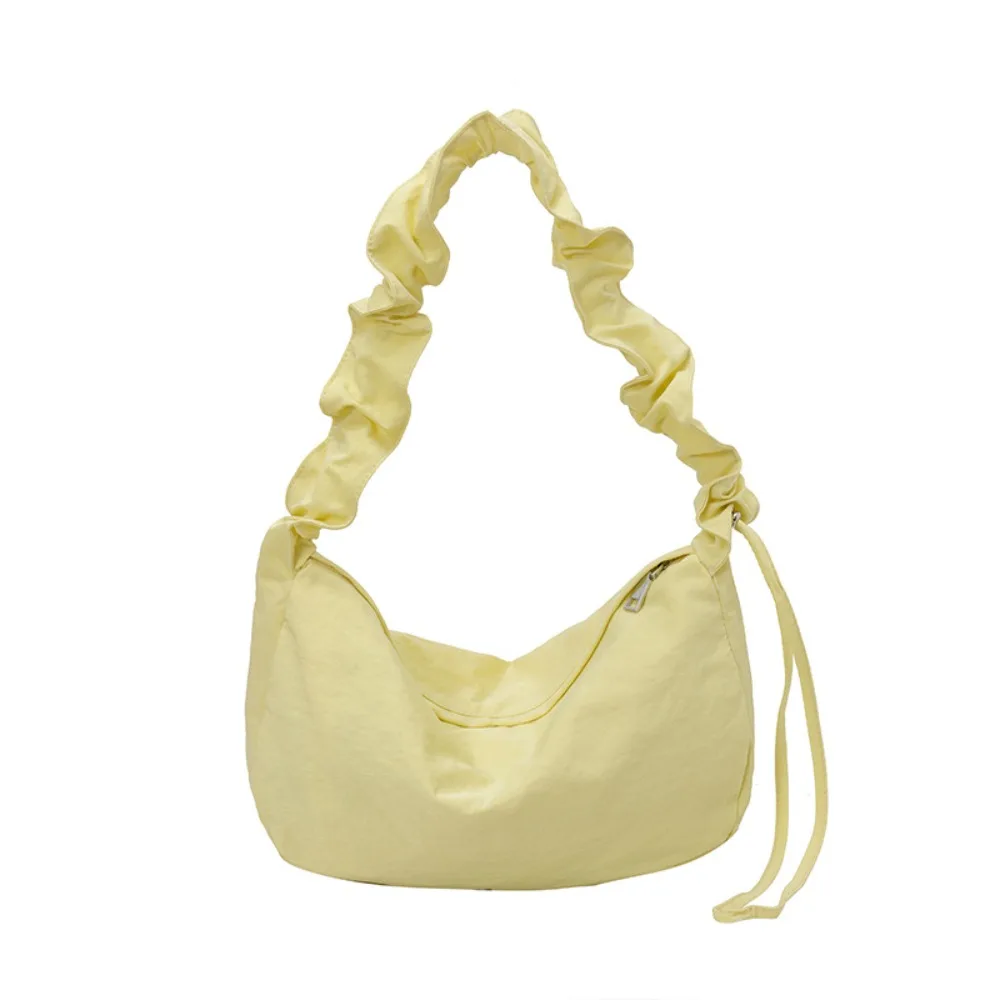 

Korean Style Nylon Crossbody Bag Solid Color Lightweight Pleated Shoulder Bag Large Capacity Handbag Canvas Dumpling Bag Travel