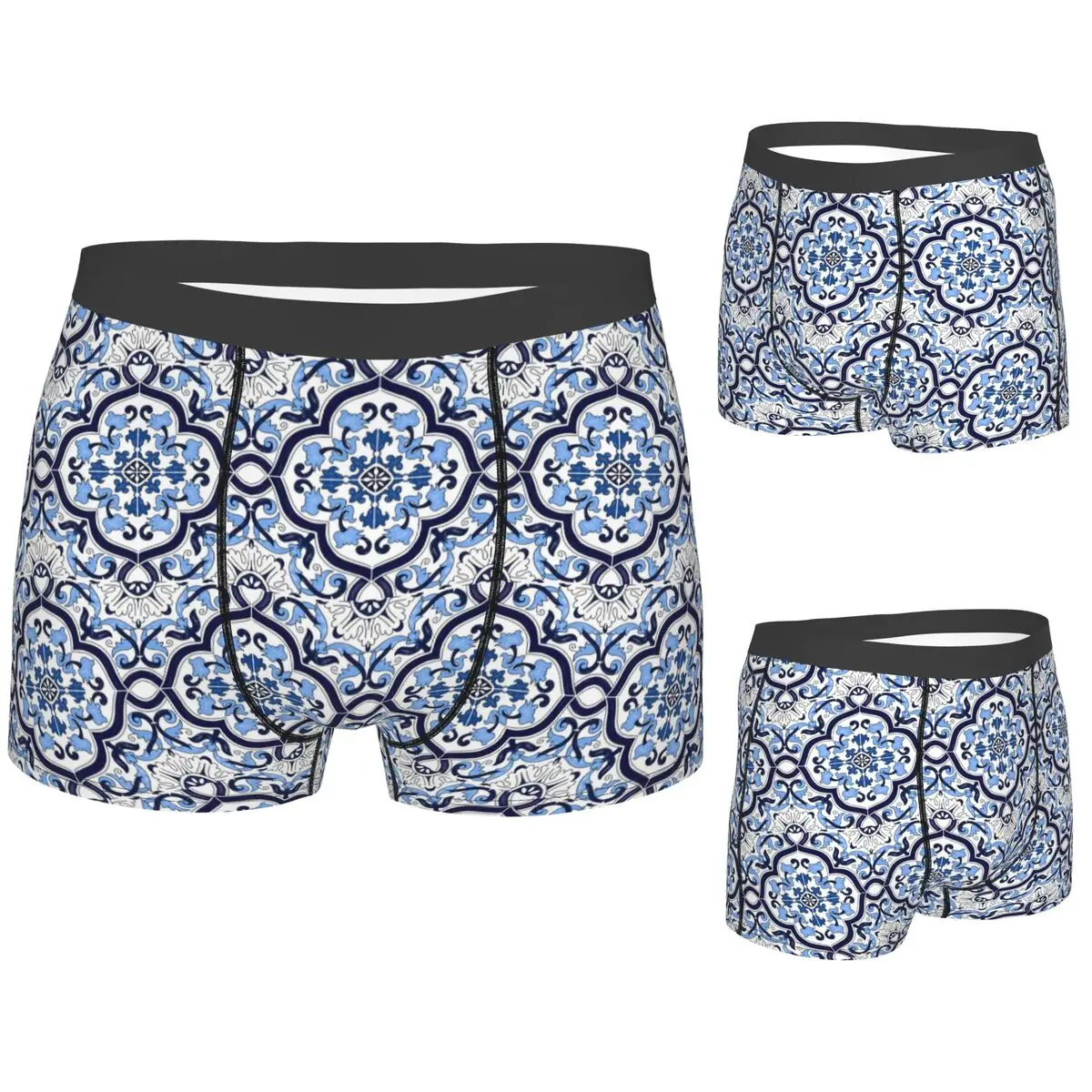 

Boxer Underpants Shorts Blue Ornate Floral Mediterranean Sicilian Tile Panties Men Breathable Underwear for Homme Man