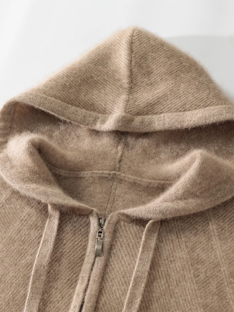 

Women Zipper Hoodie Wool Cardigan Casual Cashmere Sweater Autumn Winter 100% Merino Wool Knitwear Korean Popular Clothing Top