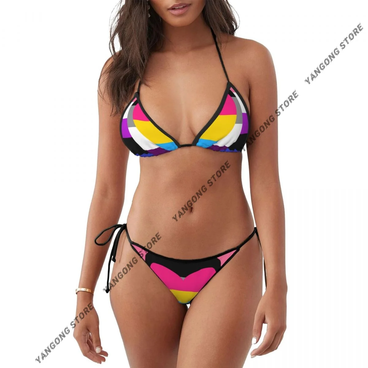 Woman Two Piece Swimsuit Pan And Genderfluid Flag Swimwear Women's Bikini Set Sexy Bikini Low Wasit Bathsuit