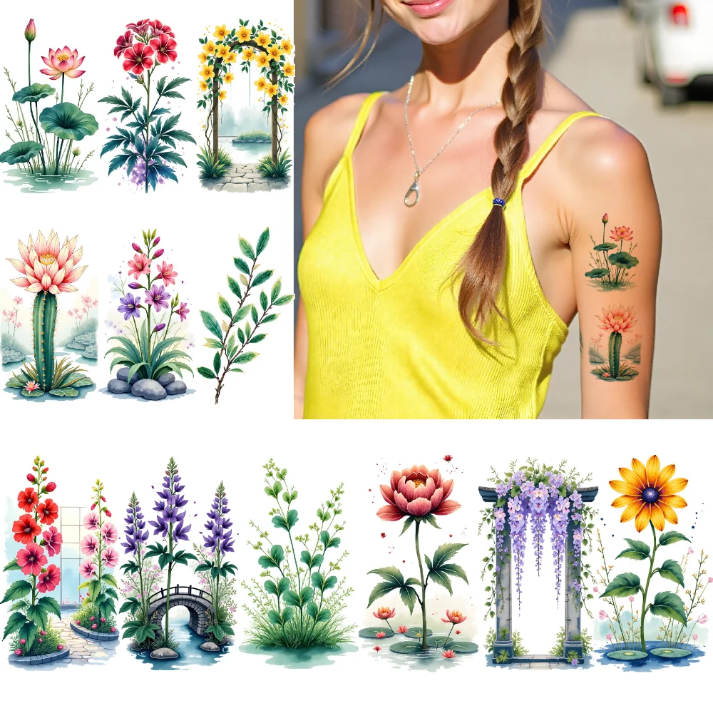 

9pcs Temporary Tattoo Garden Elements Waterproof Long-lasting Body Stickers Floral Designs Temporary Tattoo Stickers For Cheeks