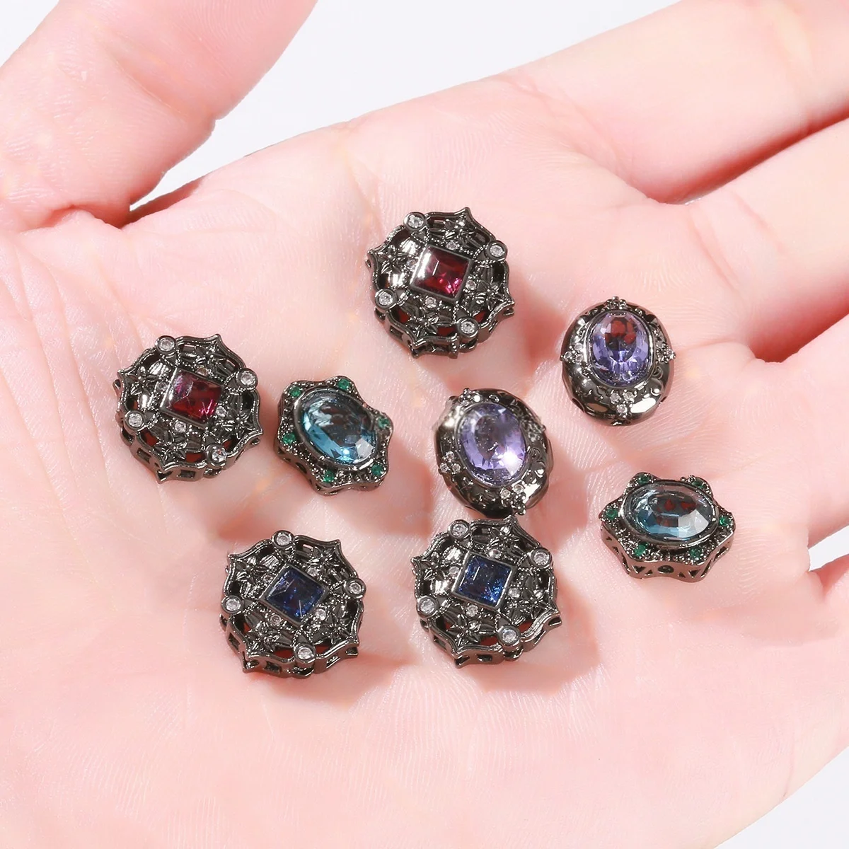 7 Pieces Copper Plated Gun Black Inlaid Zircon Cat's Eye Oval Bead DIY Bracelet Bracelet Necklace Accessories Jewelry Material