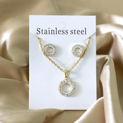 LUXUKISSKIDS Trendy Round Cubic Zirconia Stainless Steel Chain Necklaces Earrings Sets For Women Wedding Jewellry parures bijoux