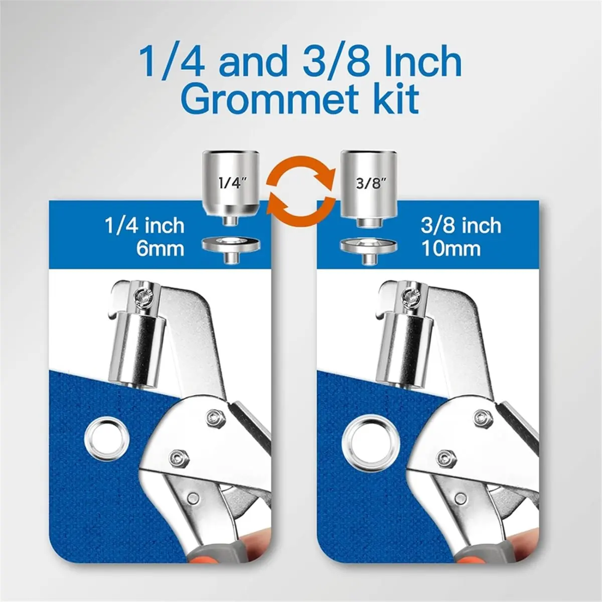 Heavy Duty Grommet Tool Kit, 1/4 and 3/8 Inch Handheld Hole Punch Pliers for Tarps Canvas Banner Leather Fabric 10mm/6mm