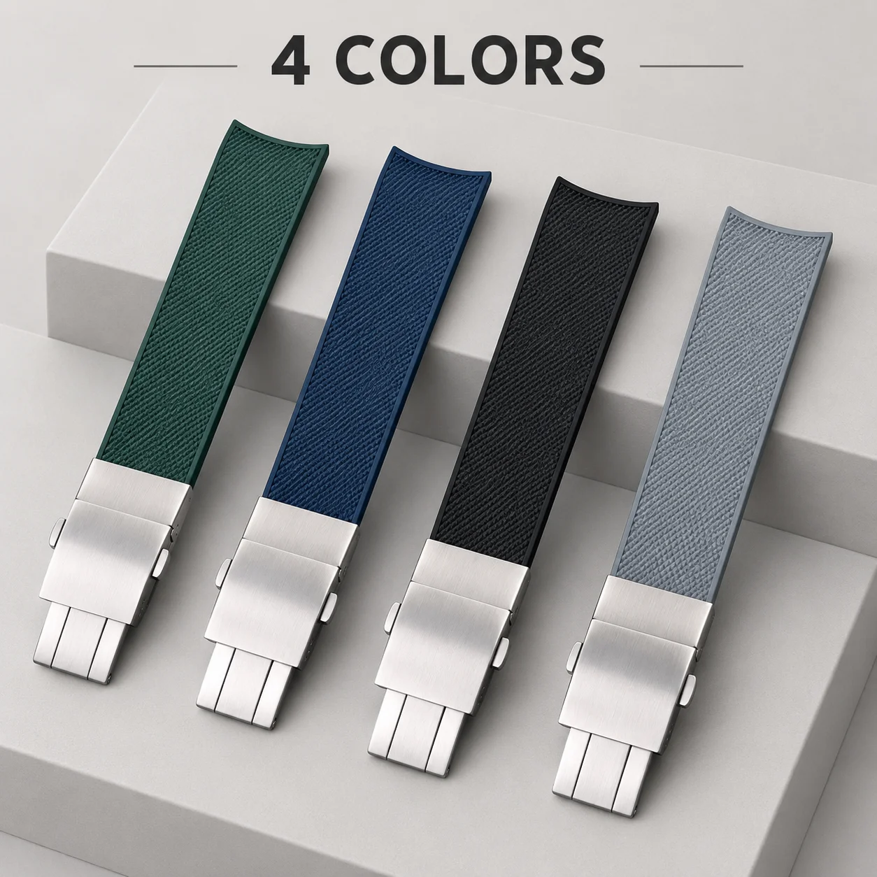 21mm Durable Rubber Watchband for Conquest L3.742.642 Curved Interface Folding Buckle Water-resistant Suits Swimmers Black Green