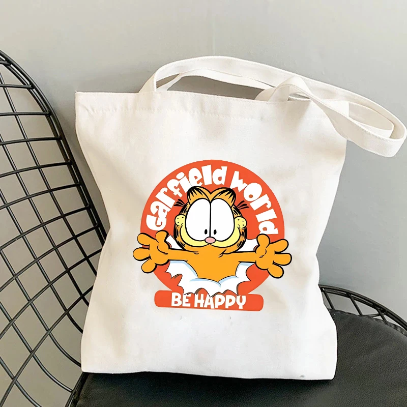 Garfield borsa a tracolla Anime Cartoon Cat borsa di tela stampata studente portatile borse di immagazzinaggio di cancelleria di grande capacità