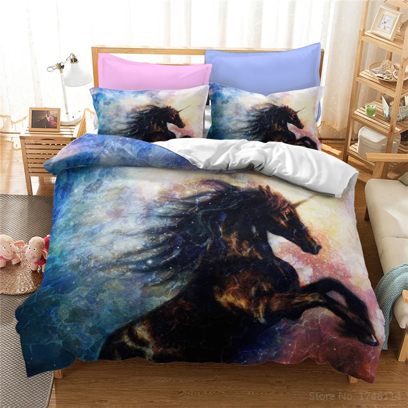 3D Running Horse Printed Bedding Set Lion Wolf Animals Duvet Cover Set Home Textile for Kids Adults Bedroom Twin Full Queen King