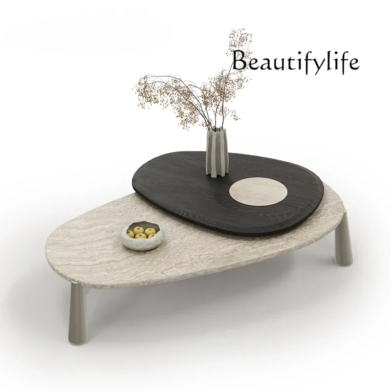 M Modern/Natural White Jade Travertine/Designer Creative Personality Rotating Marble Coffee Table