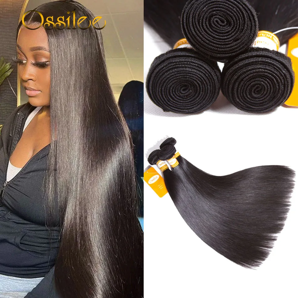 Ossilee Straight Human Hair Bundles Brazilian Hair Weave Bundles Remy Hair 8-26 Inches Natural Color Human Hair Extensions