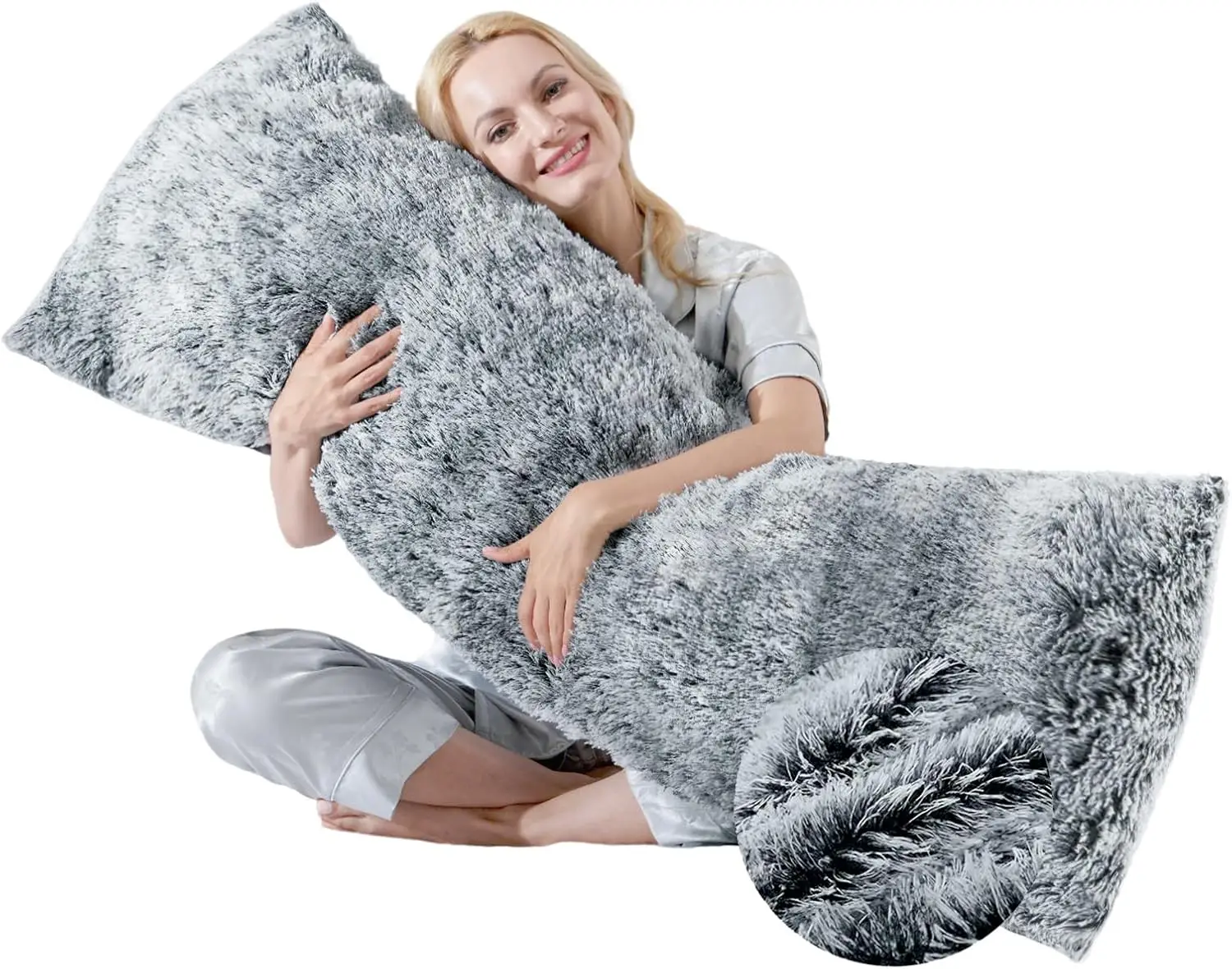 

20x54in Memory Foam Body Pillow for Adults, Grey Plush Cover, Supports Side Sleepers and Pregnancy Comfort