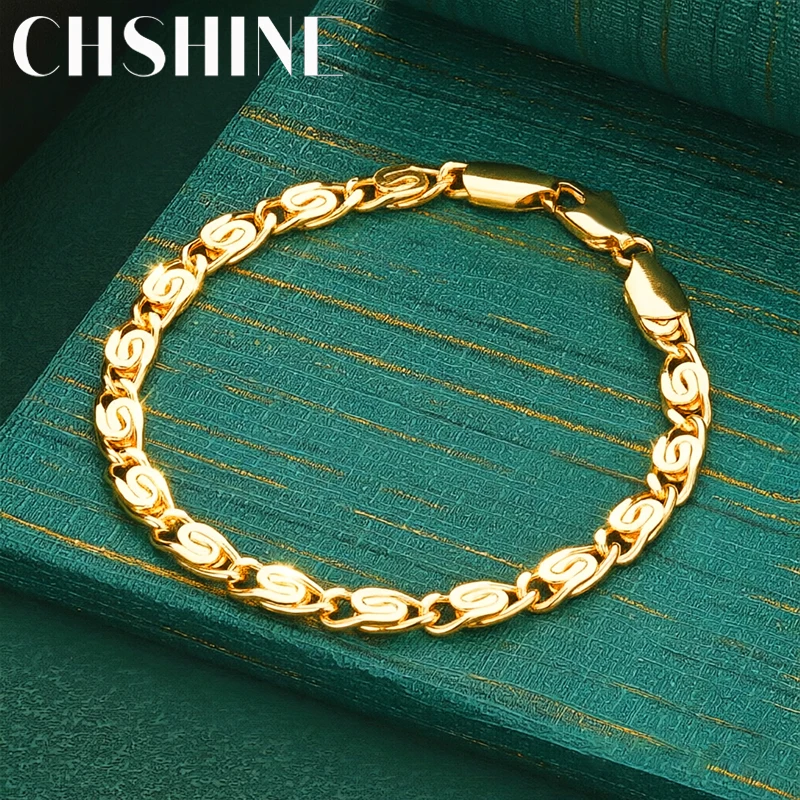 925 Sterling Silber 18K Gold Armband mit Wirbelmuster und Karabinerverschluss für Damen, Klassisches Luxus-Schmuckgeschenk