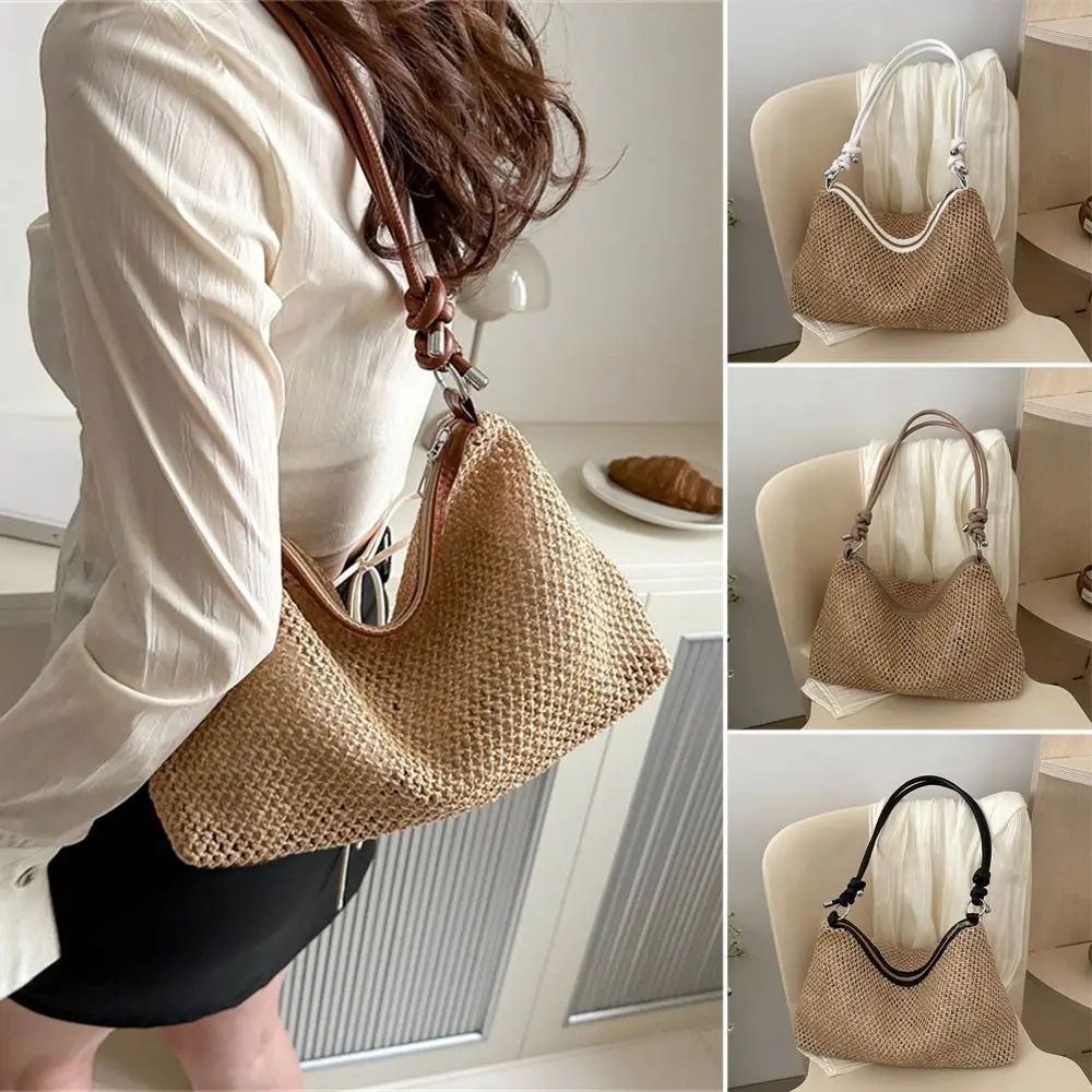 Rattan Straw Bag Fashion Woven Large Capacity Handbag Handmade Braid Shoulder Bag Summer Beach