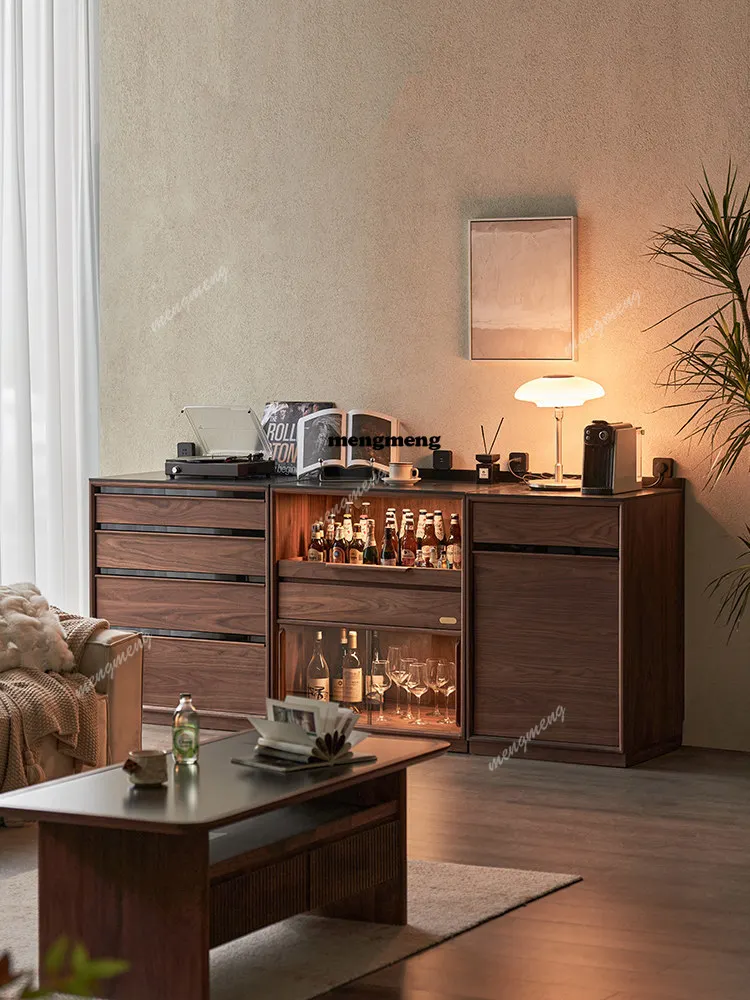 YL Solid wood module combination storage cabinet black walnut living room wine cabinet storage side cabinet