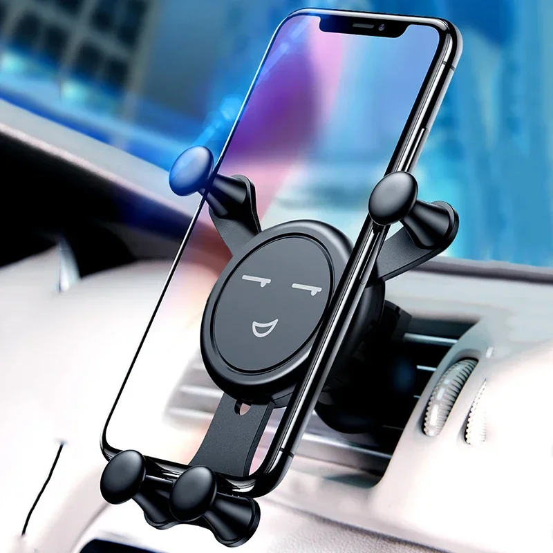 Gravity Car Phone Holder For iPhone 15 Air Vent Clip Smile Face Mount Mobile Phone Stand GPS Support For Xiaomi Samsung Huawei