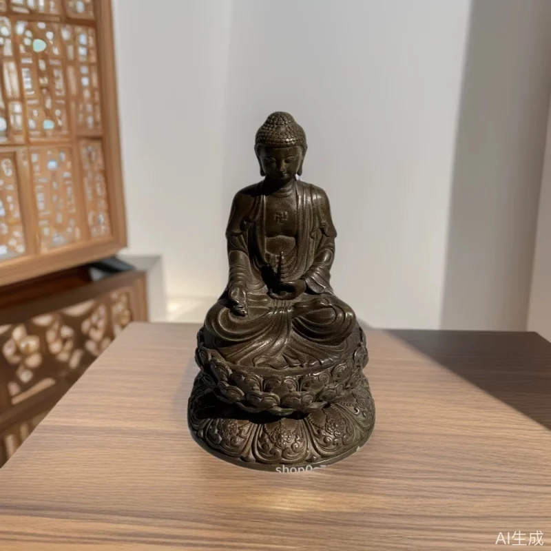 Alloy silver-plated Manjushri statue with carved lotus base, home decor Guanyin Bodhisattva bronze ornament