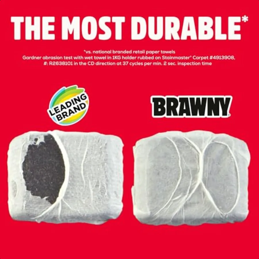 Brawny TearASquare 3 طبقات مناشف ورقية 12 لفة عائلية مقاس XL = 30 لفة عادية قوية ماصة ومتينة مع 3 أحجام ورقية كوارت