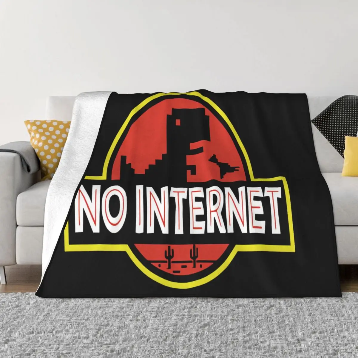 Cartoon Dinosaur Printed No Internet Men Dino Funny Harajuku Tops Jurassic Offline Park Men's Throw Blanket