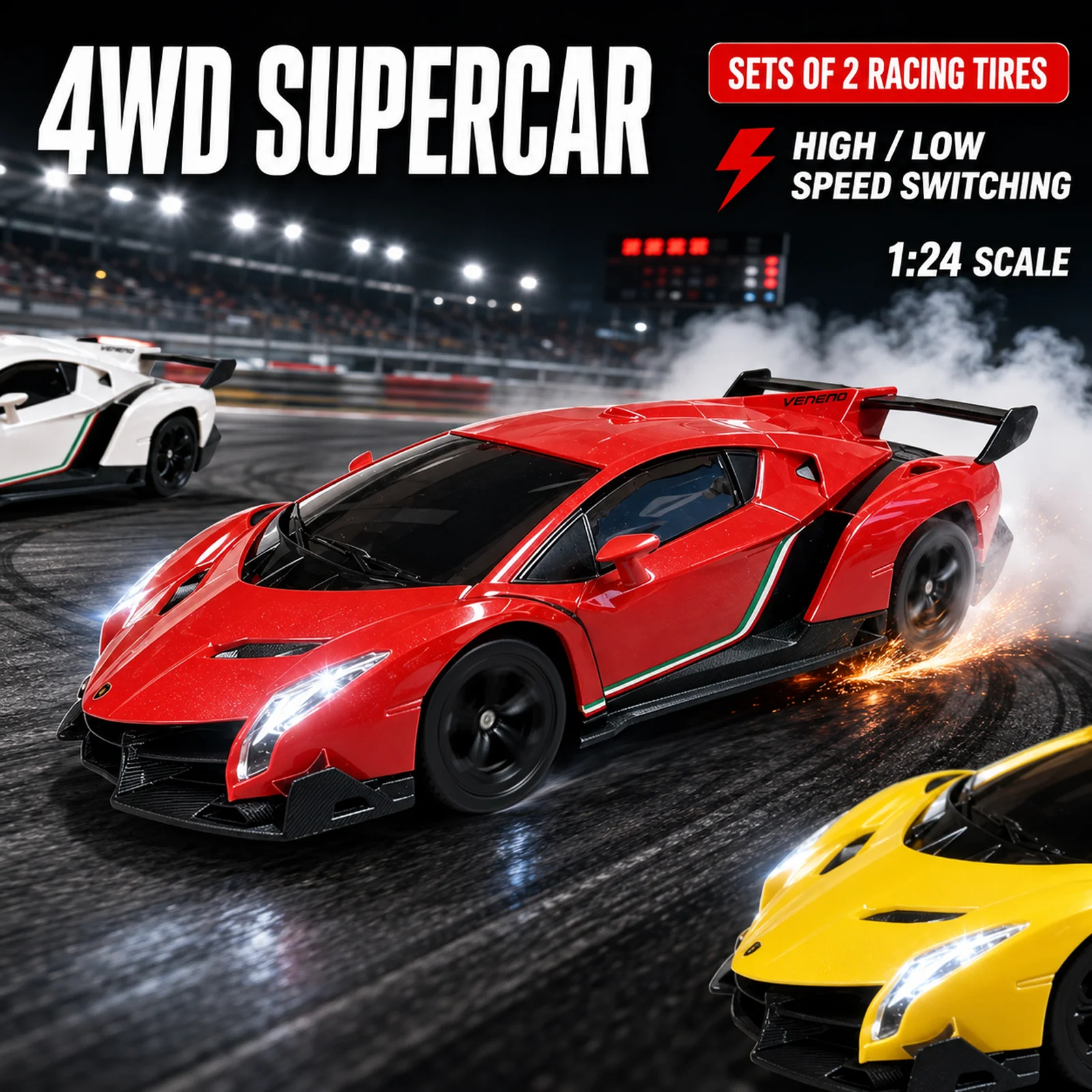 1:24 Licensed Lamborghini Veneno RC Drift Car, Full Function Remote Control Racing Car with LED Light, RC Sports Toy Car Gift