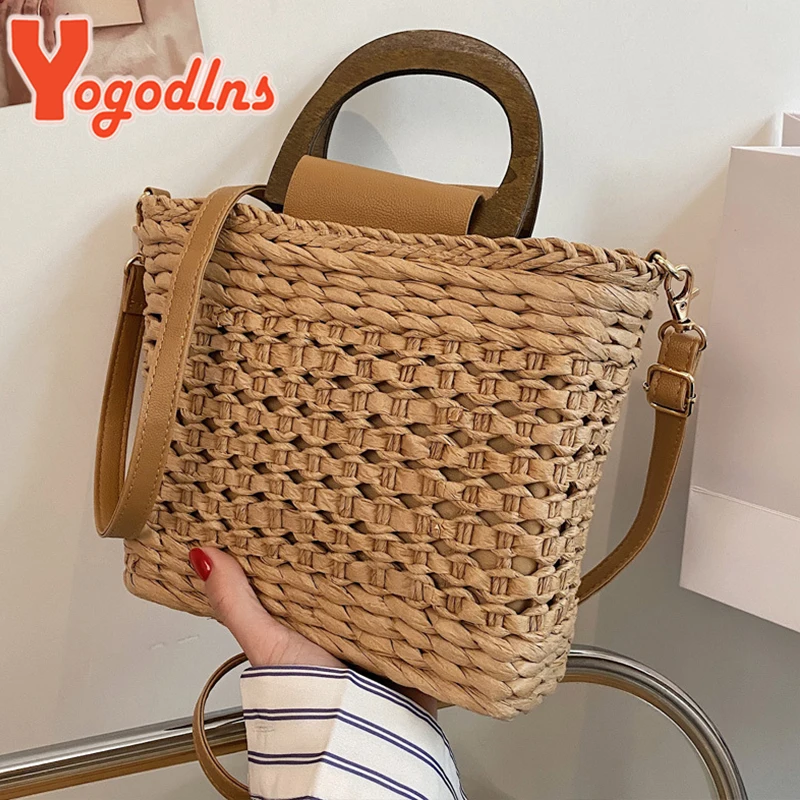 Yogodlns Bohemian Straw Bag For Women Summer Straw Beach Bag Handmade Handle Bag Large Capacity C rossbody Bag Lady Purse sac