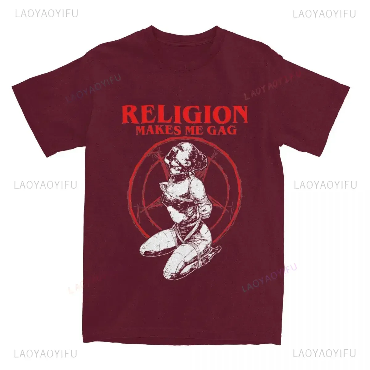 Religion Makes Me Gag Men's Short Sleeve Casual Printed T-Shirt Summer Satan Nun Vintage Cotton Leisure Harajuku Loose Tshirt