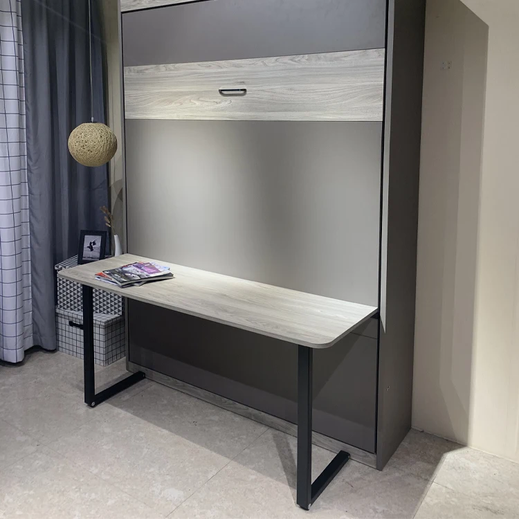 آلية سرير ميرفي موفرة للمساحة، آلية يدوية عمودية قابلة للطي للإخفاء على الحائط مع ساق مكتب