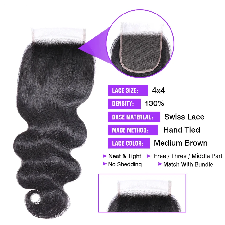 13x4 Hd Lace Closure With Bundles Human Hair Body Wave Brazilian 3 Weave Extensions And Transparent Lace Closure for Women