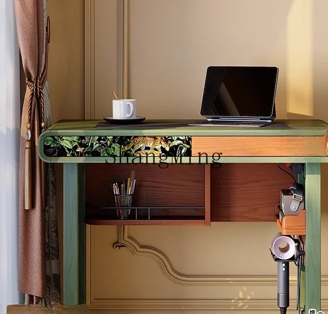 

CL solid wood computer desk integrated ash wood multi-functional medium and ancient style hole board desk